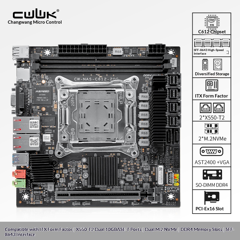 Nas Motherboard 8 Sata Mini Itx - Carte mère C612 LGA 2011-3 Xeon